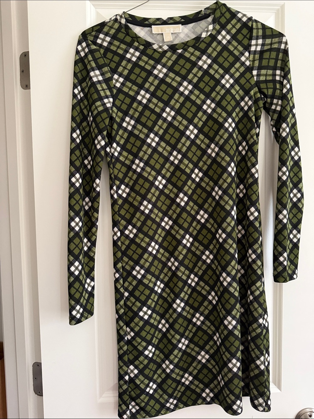 MICHAEL KORS Plaid Long-Sleeve Green A-Line Dress size XS